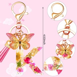 Cute Initial Letter Keychains with Butterfly Tassel, Alphabet Key Chains Pendant Key Ring for Wallet Backpacks Bag Handbags (K)