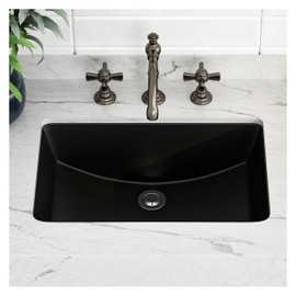 SmartSylva 21" Black Undermount Bathroom Sink, Rectangular Porcelain Ceramic Lavatory Vanity Undermount Sink, Matte Black