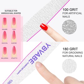 YBVABE Nail File, 12Pcs Nail Files 100/180 Grit Double Sided, Premium Professional Salon Quality- Reusable Washable Emery Boards Manicure Tool for Precision Nail Shaping, Dual Grit Manicure & Pedicure