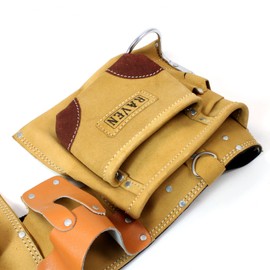 Deluxe Tool Belt Suede Leather 12 Pocket Heavy Duty Carpenter Storage Pouch, Tan