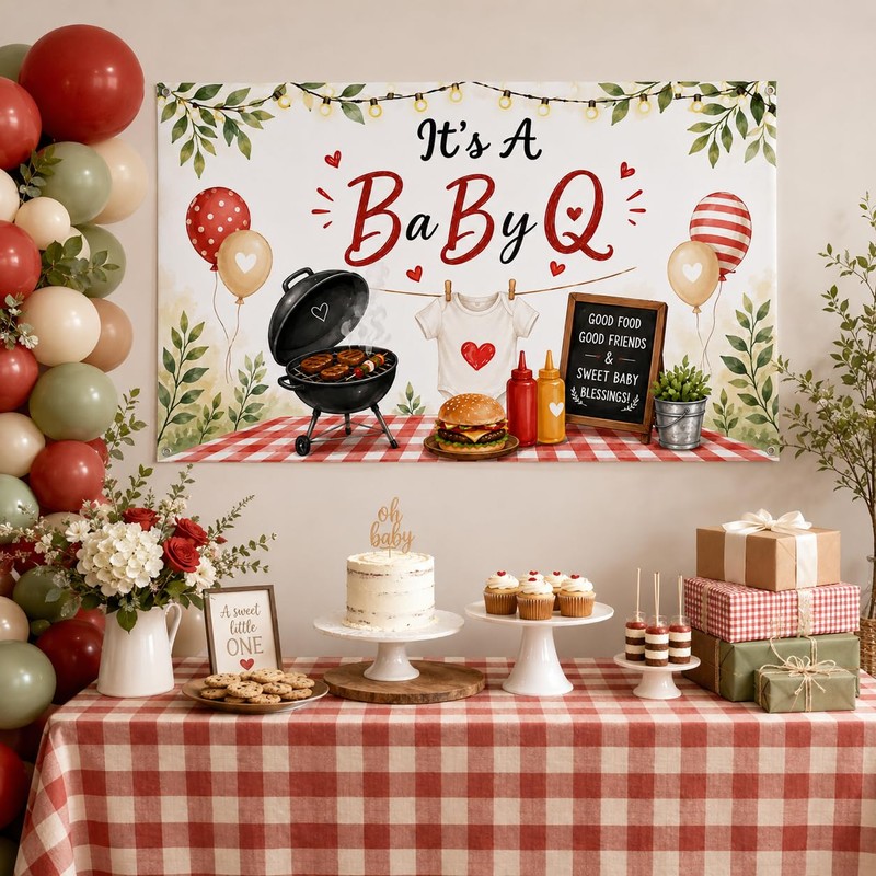 BBQ Baby Shower Backdrop Banner It's a Baby Q Baby