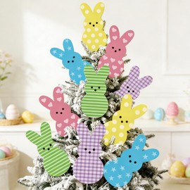 Easter Tree Decorations Peeps Tree Ornaments, Extra Large Easter Bunny Tree Decorations, Cute Easter Tree Topper Ornaments Rabbit Picks Ornaments for Home Spring Indoor Outdoor Holiday Party 10Pcs