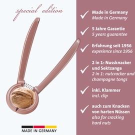 Westmark 2 in 1 Champagne Tongs - Elegant Champagne Opener and Durable Nutcracker for Walnuts and More, Effortless Handling, Includes Clip to Hold Tongs Together - Aluminium, Rose