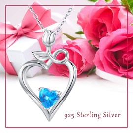REDSUN Sapphire Necklace for Women Sterling Silver Rose Flower Heart Pendant Necklace Fine Jewellery Anniversary Birthday Gifts for Women Girls Mom Wife Lady, Sterling Silver