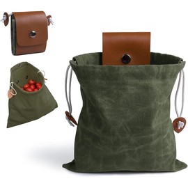 1PC Canvas Foraging Pouch for Hiking,Canvas Foraging Pouch Hiking Waist Pack Collapsible Foraging Bag,Foraging Pouch Leather Canva Collapsible Bag,Canvas Bushcraft Bag Canvas Foraging Pouch,Army Green