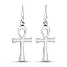 Sleek Egyptian Ankh Cross .925 Sterling Silver Dangle Earrings | Cross Earrings