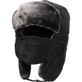 Russian Ushanka Hat Winter Hats for Men with Earflaps Hat and Face Mask,Black