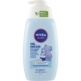 NIVEA BABY Duschgel für Haare an den Füßen 500 ml, Schaumbad für Kinder für weiche und saubere Haut und Haare, Babybad mit Tränenschutz, feuchtigkeitsspendendes und erweichendes Shampoo für Kinder