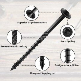 4 Inch Black Heavy-Duty Wood Screws, 50 PCS Torx Drive Multi-Purpose Modified Truss Head Lag Screws, Rust Resistant Timber Screws with a Star Bit for Log Timber Landscaping Wood (#14 x 4")