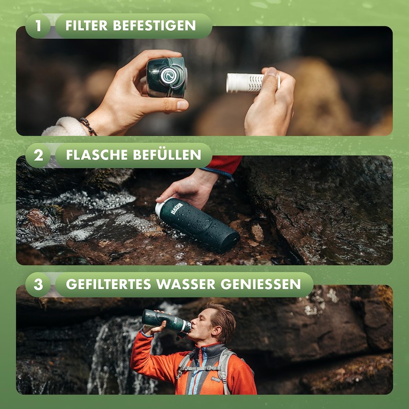 Naturbummler Water Filter Bottle 750 ml [Co2 Neutral] Including Hanging
