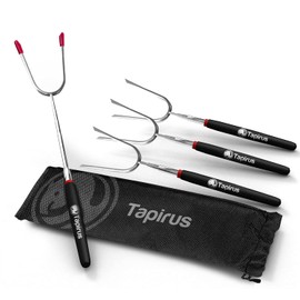 Tapirus Marshmallow Roasting Sticks | Set of 4 Extra Long Retractable Campfire Sticks | Protect Kids with Insulated Handles | Extendable Smore & Hot Dog Skewers | Heavy Duty Metal Camping Accessory