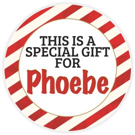 This is a Gift for Phoebe - Circle Sticker Decal 3 Inch - Candy Cane Merry Christmas Gift Tag Present Tree Holiday Custom Name Santa Claus