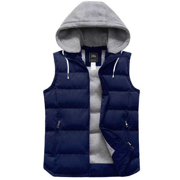 ZSHOW Women's Winter Padded Vest Removable Hooded Outwear Jacket (Navy,