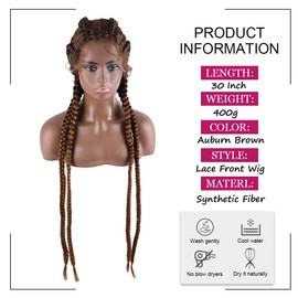 AFBeauty Ombre Brown 4 Twist Braided Lace Front Wig Hand Tied Auburn Brown Braids with Baby Hair Synthetic Box Braids Heat Resistant Crochet Braids for Women 76 cm