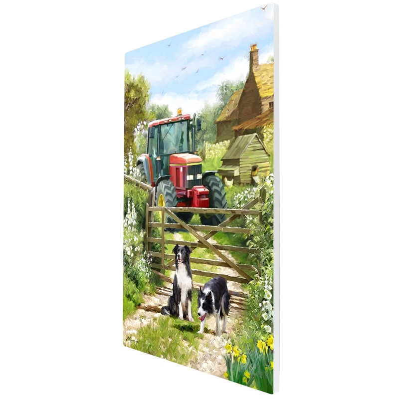 Global Designs Tile Picture Tractors & Collies Dogs Ceramic Farmyard