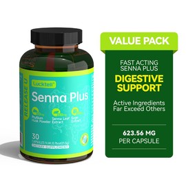LUCKTELL Senna Plus - 15 Day Cleanse | Gentle Gut Cleanse, Fast-acting, Dietary Supplement | Senna Leaf, 30 Capsules, Healthcare Edible Fitness