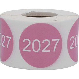 InStockLabels 2027 Year Stickers (Pink) - 1.5", 500 Round Stickers Per Roll – Round Labels for File Folders, Sticker Labels for End of Year Organization, Circle Stickers for Office & Home Use