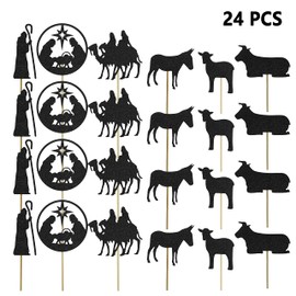 24Pcs Christmas Nativity Cupcake toppers, Black Glitter Holy Nativity Cupcake Decoration, Christmas Jesus Decorations, Christmas Religious Decorations, Nativity Scene Holy Family Decorations