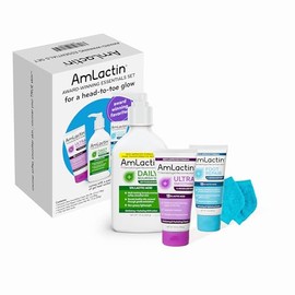 AmLactin Juego de productos esenciales para el cuidado de la piel, loción diaria nutritiva al 12%, crema ultra suavizante, crema reparadora de pies y 