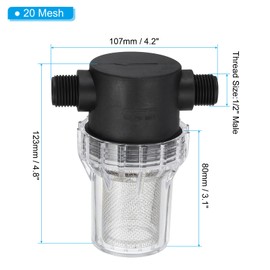 PATIKIL 1/2 Inch Male In-Line Strainer with 20 Mesh Stainless Steel Filter Screen Water Pump Filter for Garden Irrigation Pressure Washer Inlet
