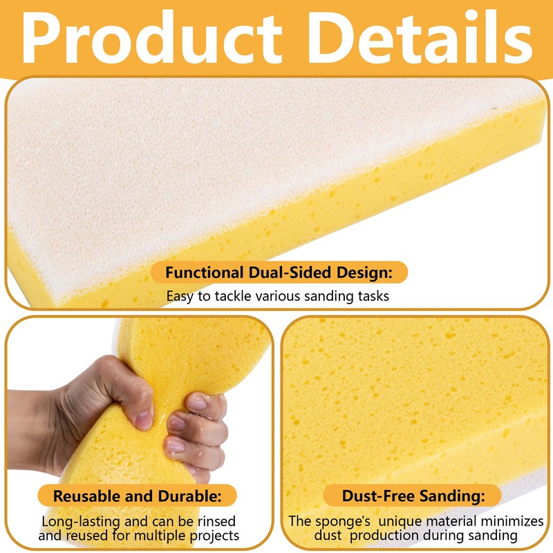 RUBII 4 Pcs Drywall Wet Sanding Sponge, 9 Inch Washable