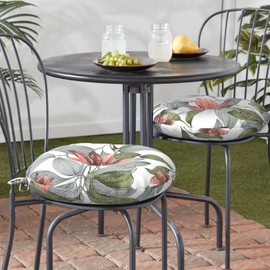 TWLEAR Outdoor Bistro Chair Cushion with Ties, Tufted Patio Chair Cushions Set of 2, Round Seat Cushion 15”x15”x4” for Home Garden Balcony Office Porch Lawn Deck, Clemens Noir Pink