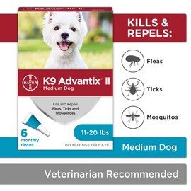 K9 Advantix II Flea and Tick Prevention for Medium Dogs 6-Pack, 11-20 Pounds