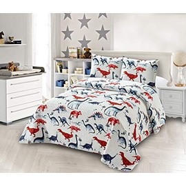 Kids Zone Collection Bedspread Coverlet Kids/Teens Dinosaur Rhino Ancient White Blue Red New # Dinosaur One (Twin)