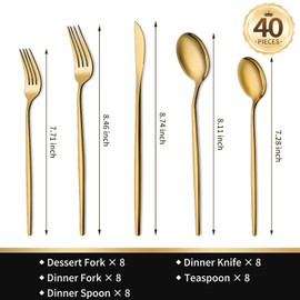 Gold Silverware Set for 8, 40 Pcs Stainless Steel Cutlery Set Titanium-Coated Flatware Set Forks and Spoons Kitchen Utensil Set for Home, Party, Dishwasher Safe