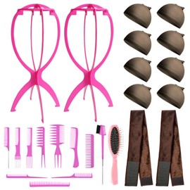 Wig Aisle (Wk014 - 2-wig Stand, 2-wig Grip, 8-wig Caps, 10-combs, 2-brushes - Wig Accessory Kit in WK-DARK_PK