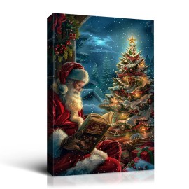 Warm Christmas Gift Santa Claus Canvas Wall Painting - the Ideal Choice for Decorating Holiday Living Rooms and RoomsColor: multi color, Size: 24*16 inch