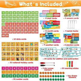 Torlam Circle Time Learning Center Teacher Must Haves Calendar Pocket Chart Math Games Addition Subtraction and Manipulatives Parent-child Interactive Game Props ,Comprehensive Set with 246 Pieces