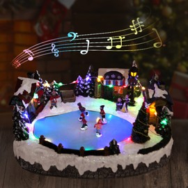 TOYESUNA Christmas Decoration Musical Snow Village Figurines Display Skating Pond Christmas Snow Globe Aldea De Navidad with 8 Music for Kids Gift Christmas Decor Home Decoración De Escritorio Large