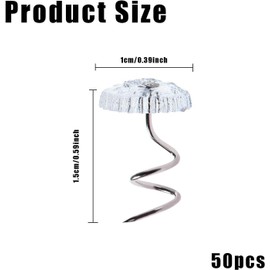 50Pcs Upholstery Pins,Stainless Steel Transparent Upholstery Tacks,Clear Heads Twist Pins,Hold Twist Pinss for Repairing Sagging Slipcovers, Loose Drapery and Bedskirts