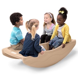 Simplay3 Two Sided Rock and Roll Teeter Totter Seesaw and Climbing Bridge, Fits up to Four Children and Kids for Rocking and Climbing - Indoor/Outdoor, Made in USA (Latte)