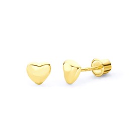14k Yellow Gold Heart Stud Earrings with Screw Back