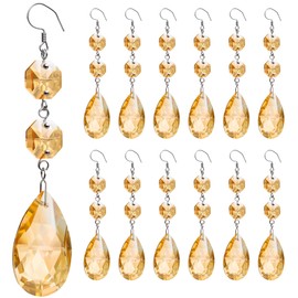 LEFERS Crystal Teardrop Prism Ornaments, 12 Pieces, Hanging Suncatcher, Chandelier Crystal Replacement Decorations (Champagne)