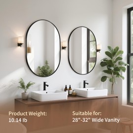 JENBELY Black Oval Mirror, 24x36 Inch Pill Shaped Metal Frame Mirror, Oval Bathroom Mirrors for Over Sink, Wall-Mounted Mirrors for Hallway,Living Room, Fireplace