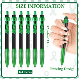 Aodaer 144 Pieces Mental Health Awareness Ballpoint Pens Green and Black Ribbon Retractable Gel Pens with Soft Grip Mental Health Black Ink Motivational Pens for Mental Health Charity Favor Gifts