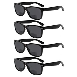 4 Pack Bifocal Reading Glasses Grey Lens Spring Hinge Outdoor Sunglasses Fashion Bifocal Sun Readers for Men Women