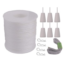 Y-Axis Roll of 60 Yards 2.0mm White Braided Nylon Lift Shade Cord with 6 Pack White Wood Cord Knobs + Soft Tape