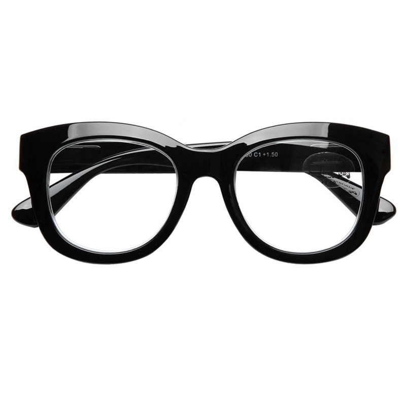DOOViC Blaulichtfilter Lesebrille Schwarz Damen 2,25 - Großer Rahmen Breite