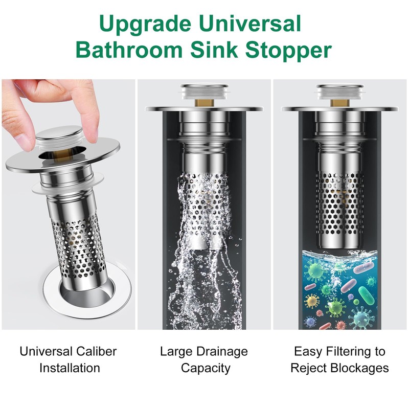 ​Bathroom Sink Drain Strainer,Universal Pop-Up Sink Stopper Hair Catcher, Anti-Clog