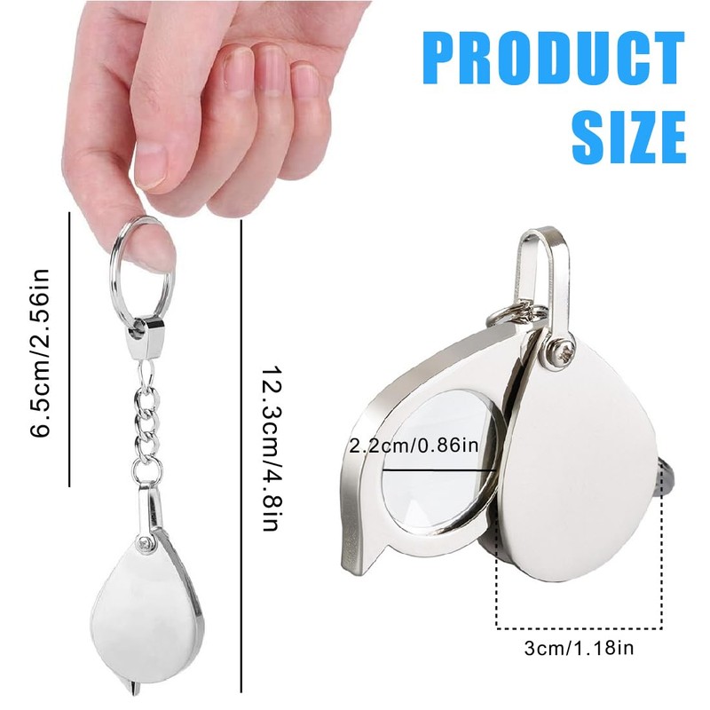FKWKUW Magnifying Glass Keyring Mini Portable Foldable 10x Handheld Magnifier
