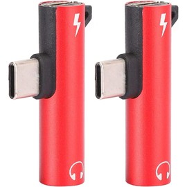 2-in-1 Micro USB Type C Headphone Adapter, Audio and Music Plug and Play Adapter, Audio Extension Cord Aluminum Splitter Jack, Type-C to 3.5mm Charging Converter USB Connector (Red)