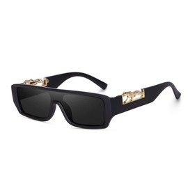 Stylish Full Rim Rectangle Sunglasses for Men and Women Trendy Retro Eyewear (Matt Black)