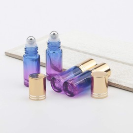 Botellas de cristal con tapa dorada, protección UV, paquete de 10 botellas de aceite esencial de color degradado de 5 ml, Azul y morado degradado.