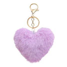 CHROME CRANE WB078 Women's Heart Brushed Fluffy Cute Key Ring Charm Keychain, 05, purple