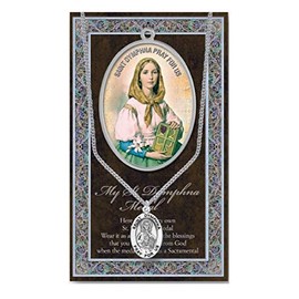 St Dymphna Pendant Medal Pewter on 18 inch Stainless Chain with Prayer