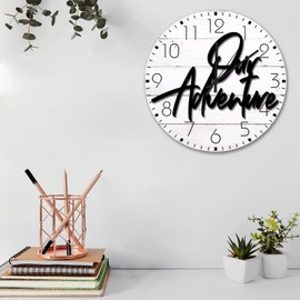 Autravelco 15 Inch Silent Non-Ticking Wall Clocks Battery Operated Our Adventure Wooden Wall Decor for Patio Nature Mountain Forest Retro Round Wooden Wall Clock Vintage for Conference Room Yoga Room